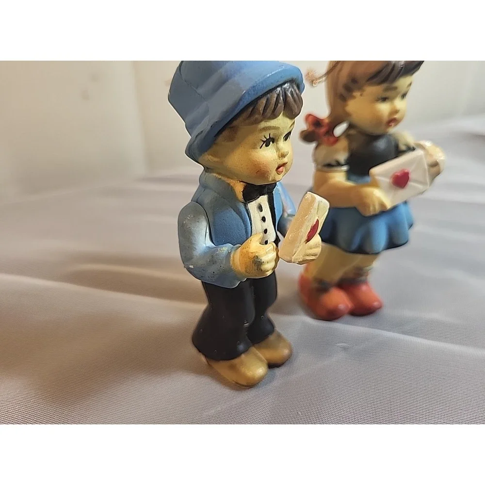 Vintage  Christmas Ornaments Made In Macau Set -‎ Boy and Girl with Heart...